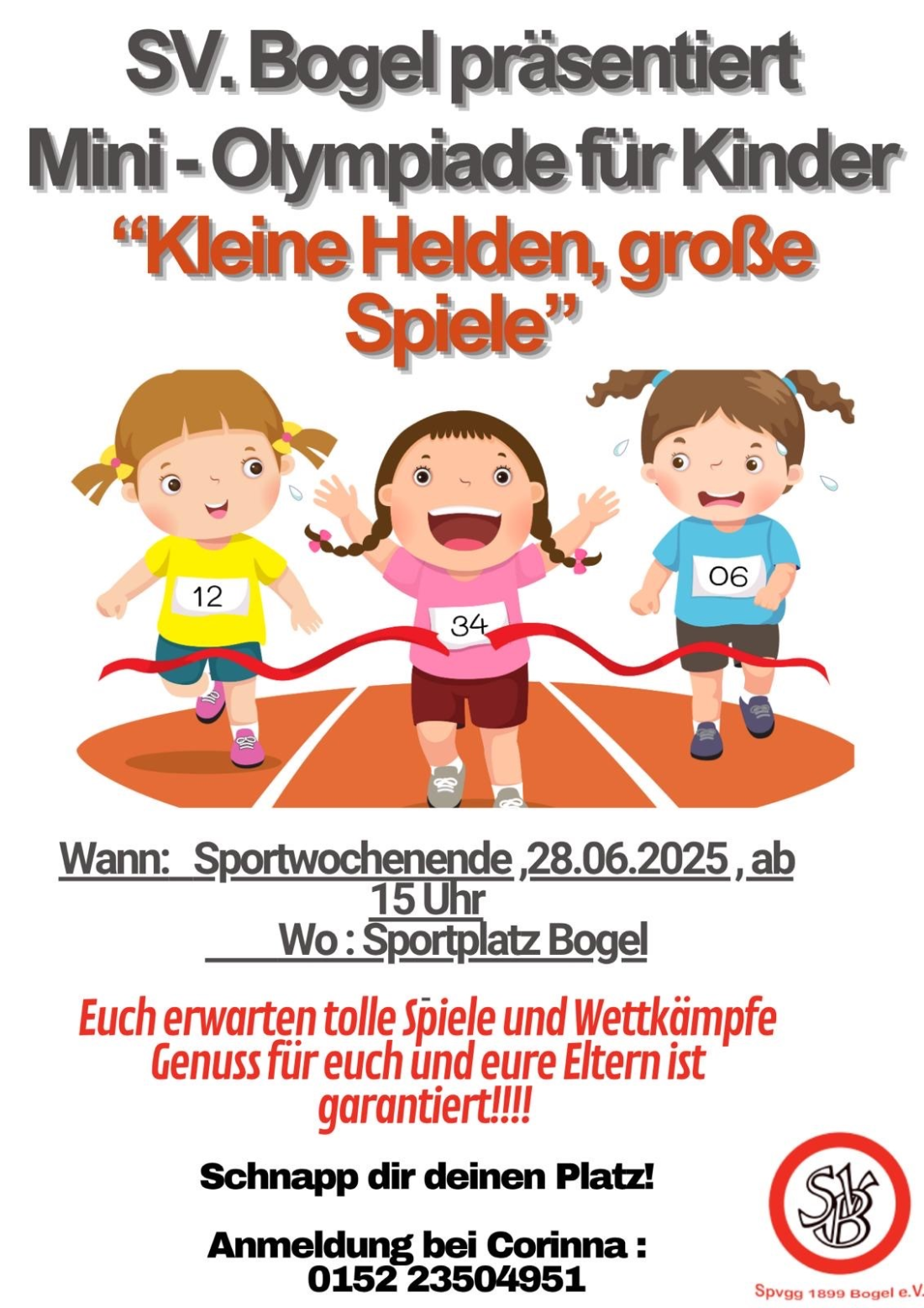 Mini Olympiade für Kinder am 28.06. ab 15:00 uhr